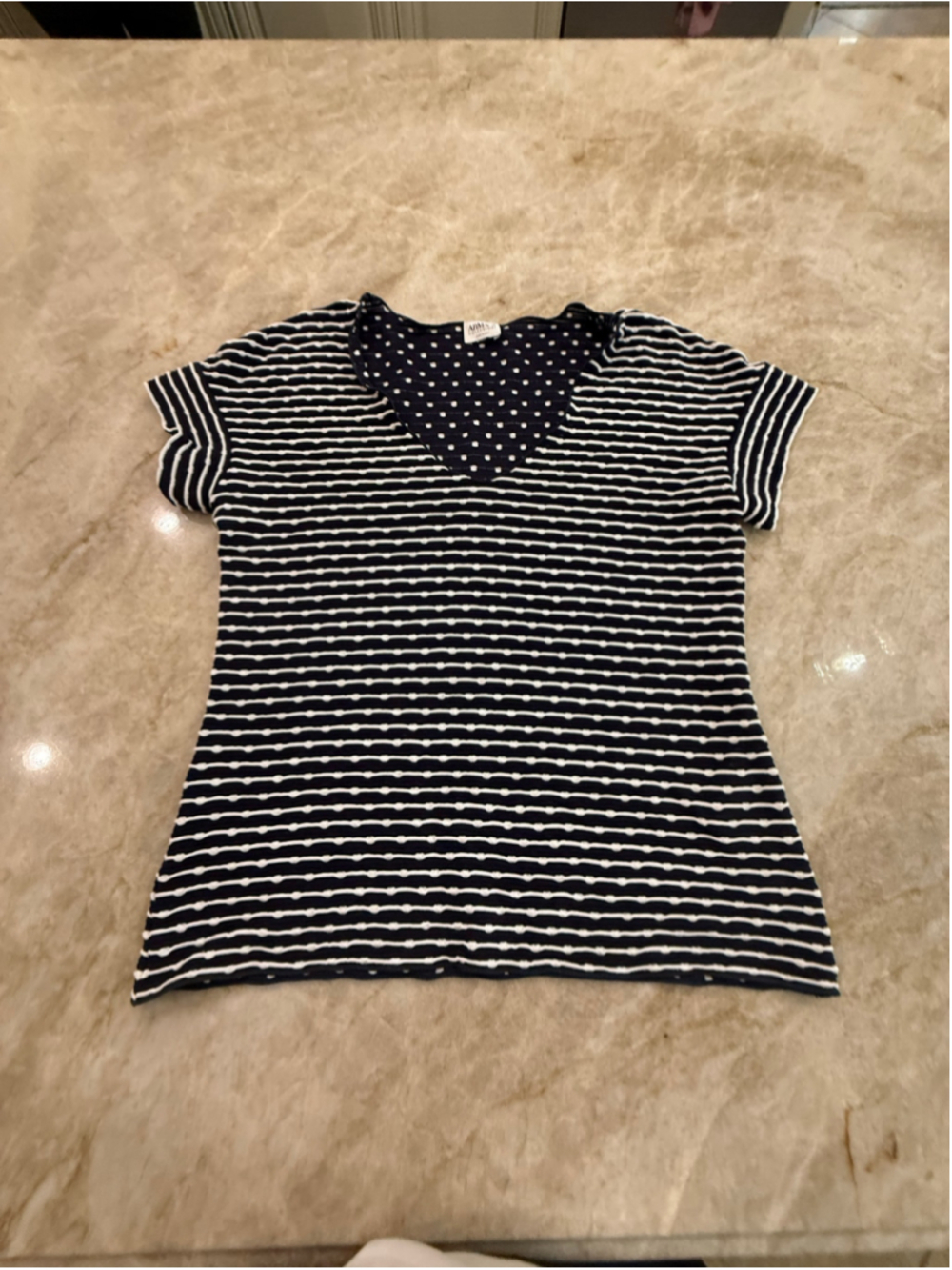 Armani Collezioni Striped Short Sleeve Tee, Size 40 or 4 Black and White stretch